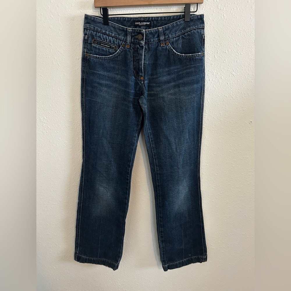 Dolce & Gabbana Denim Jeans Metal Logo Accent Leather Trim Size 44 IT 8 US